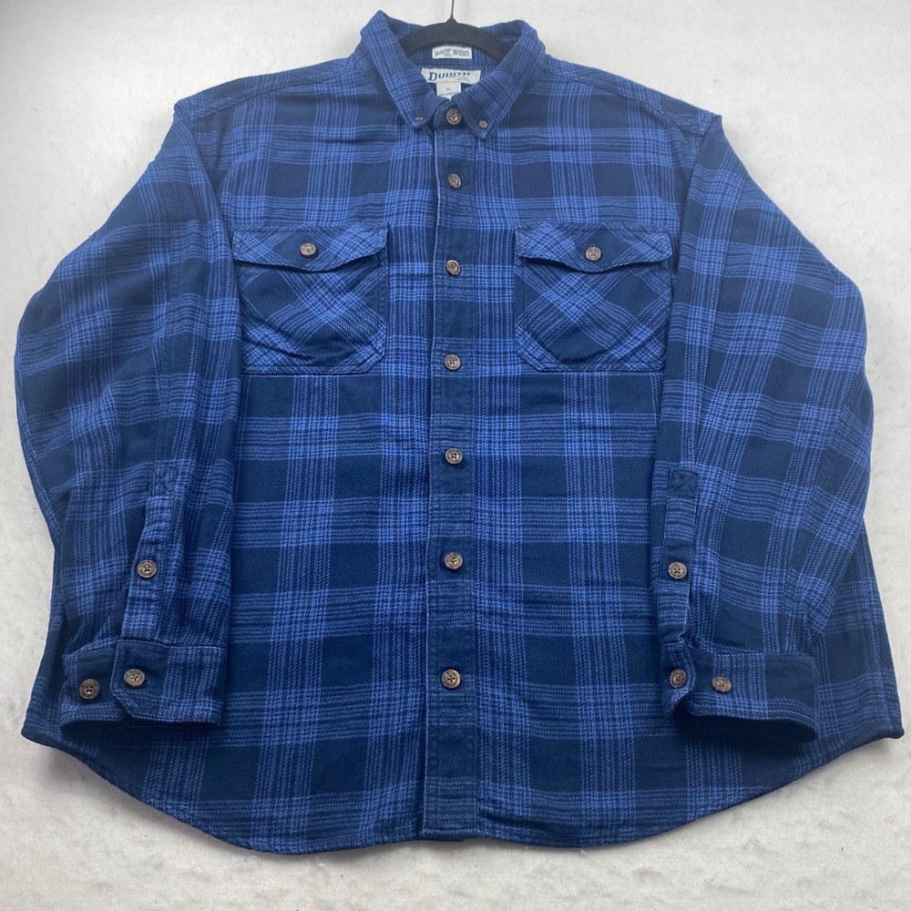 Duluth Burlyweight Flannel Shirt Mens XL Relaxed Fit Untucked Blue Plaid Heavy